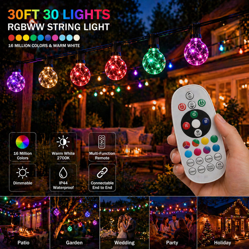 Guirlande de 30 lumières à DEL de 30 pieds à incandescence et à basse tension