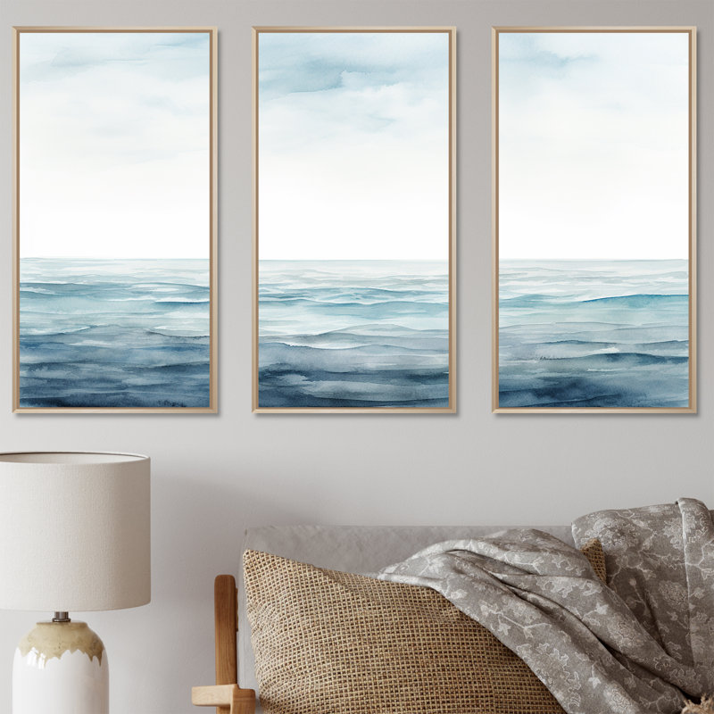 «Blue Ocean In Motion Scenery II», ensemble d'art sur toile océan, H 28 po x l 36 po x P 1 po, Cadre naturel flottant