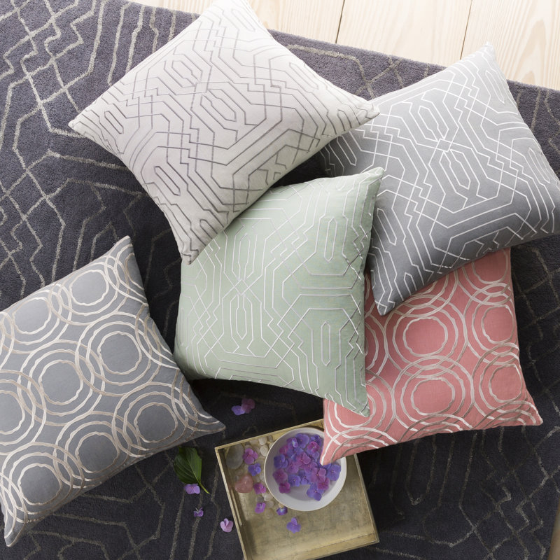 Ridgewood Geometric Cotton Blend Throw Pillow, Medium Gray/Cream, 22" H x 22", Down