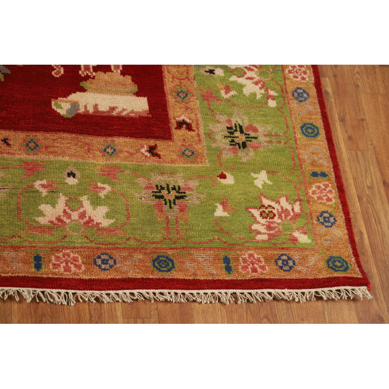Tapis indien traditionnel rouge à motif floral 8 x 10