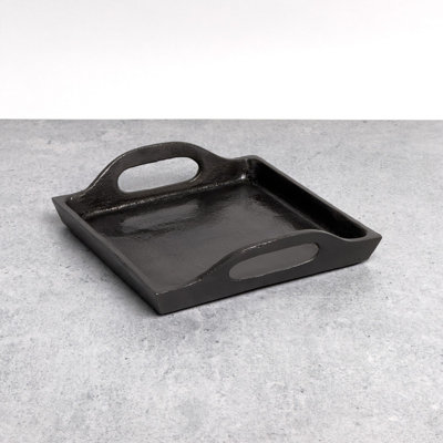 Plateau carré texturé en aluminium avec poignées