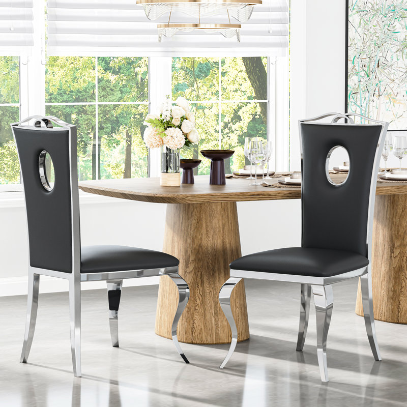 Dilmurod 18.9'' H Faux Leather Upholstered Side Chair, Black, Silver