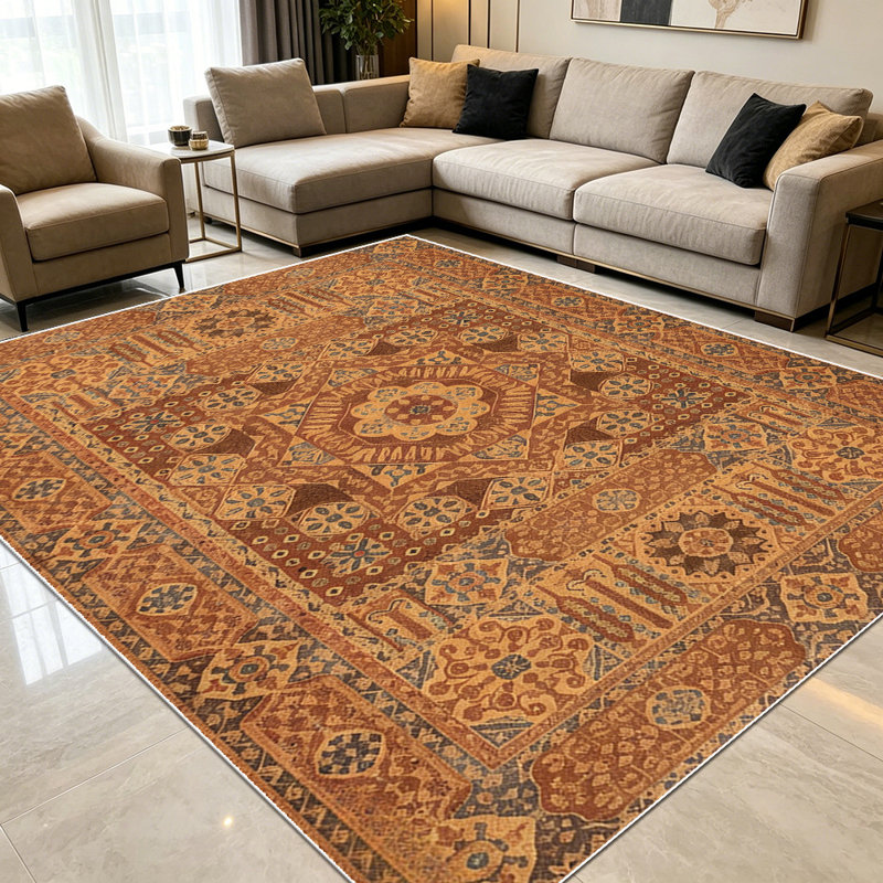 1PC Vintage Persian Geometric Floral Terracotta area rugs for Living Room, Soft and Comfortable, Suitable for all seasons, easy-to-maintain, machine washable Indoor floor mat, Under Table Farmhouse suitable for dining room, bedroom, entryway,