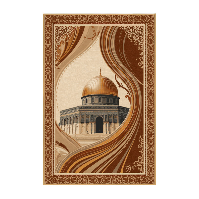 Soft Plush Collier Dome Of The Rock Jerusalem Classic Oriental Area Rug in Brown – LightBrown Binding, 2x3