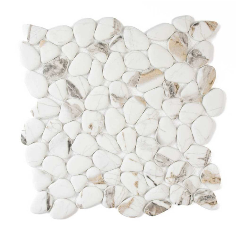 Huron Glass Pebbles Mosaic Tile, Calacatta