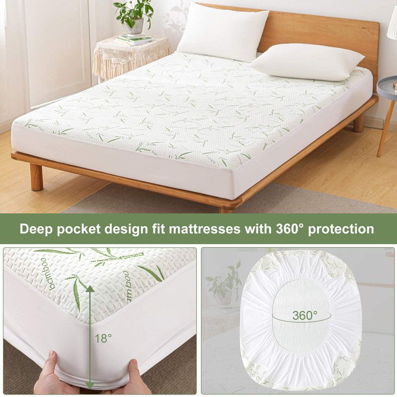 Queen Waterproof Bamboo Rayon Mattress Protector with Deep Pockets