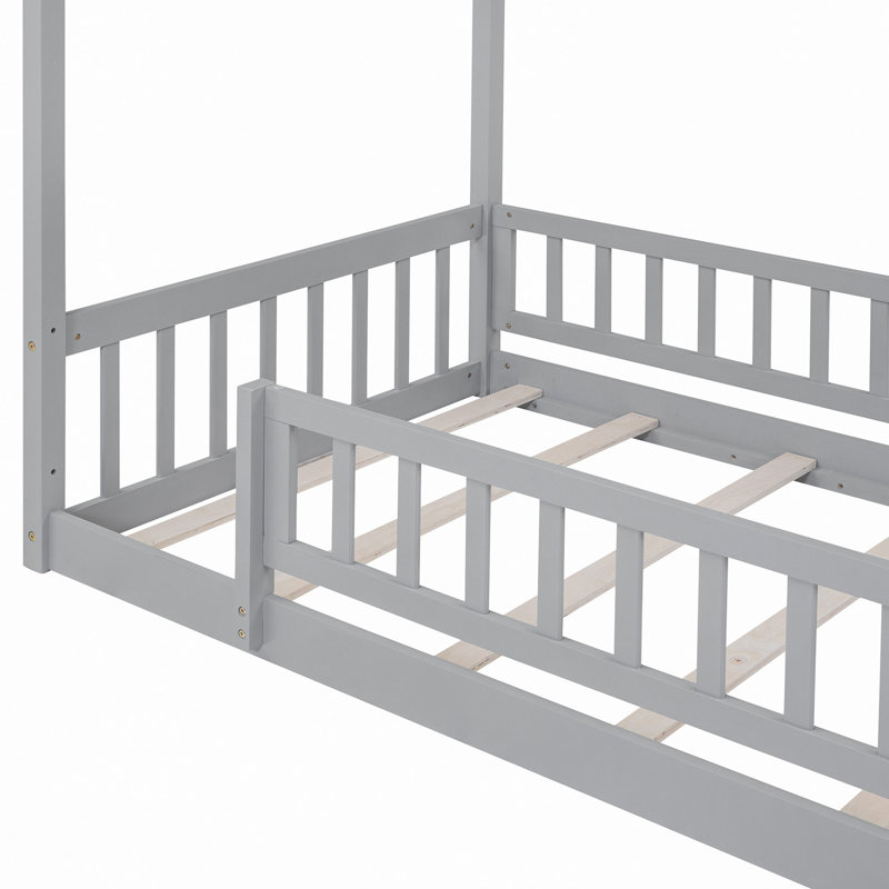 Cadre de lit en bois avec clôture, Lit simple