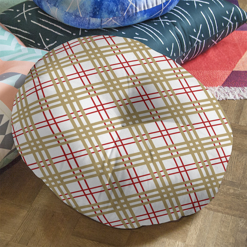 Housse de coussin ronde de luxe San Francisco, 30 po x 30 po, Blanc / rouge / doré