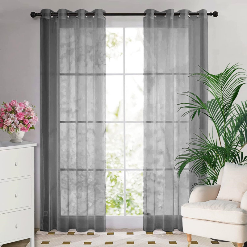 Jamie Eyelet Semi Sheer Curtain, Silver, 144cm Width x 228cm Drop