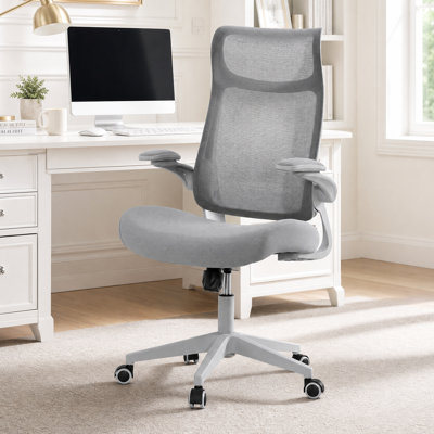 Whitmore & Co. Ergonomic Office Chair, High Back Home Desk Chair with Headrest, Flip-Up Arms and Wide Cushion, Grey Task Chair