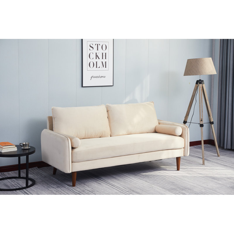 Canapé à accoudoirs arrondis 70 po Emteas, Velours beige
