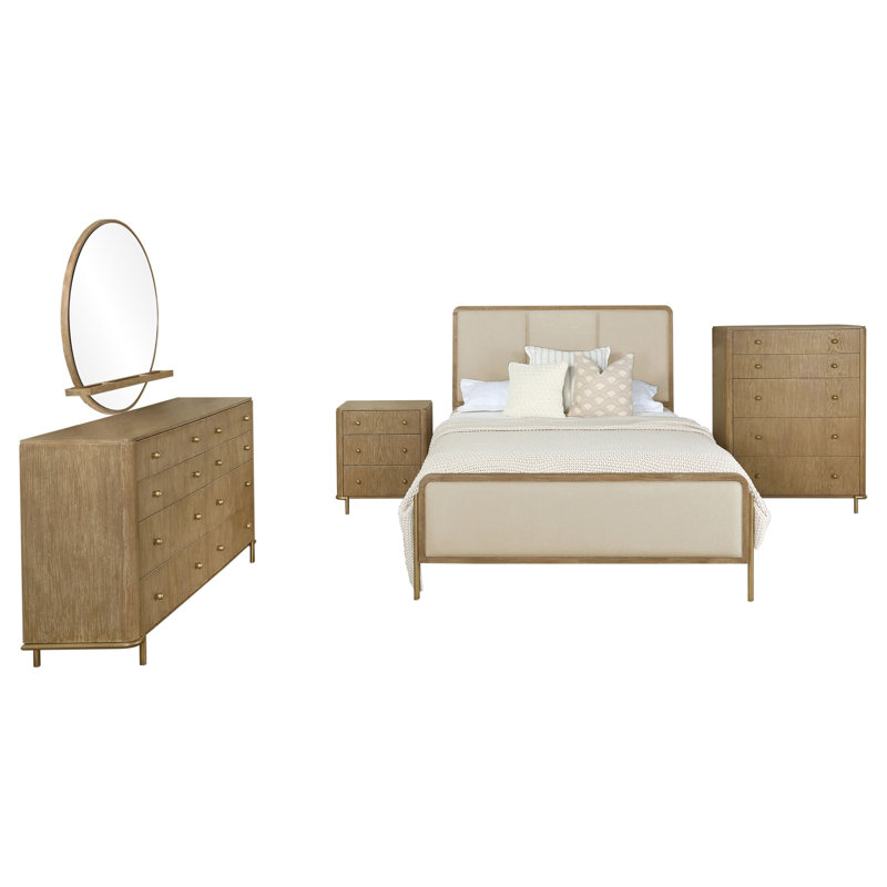 Ensemble de chambre pour grand lit 5 pièces Kevin, Brun, Cinq pièces : Lit, table de chevet, 2 commodes, m, Grand lit