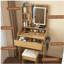 Coiffeuse avec miroir lumineux à DEL, prise de courant, support pour sèche-cheveux et tabouret - Petite commode pour petite chambre à coucher (bois)