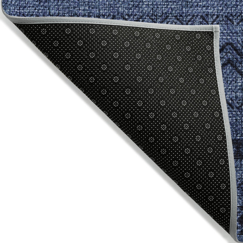 3' X 5' Navy Blue And Black Southwestern Washable Indoor Outdoor Area Rug