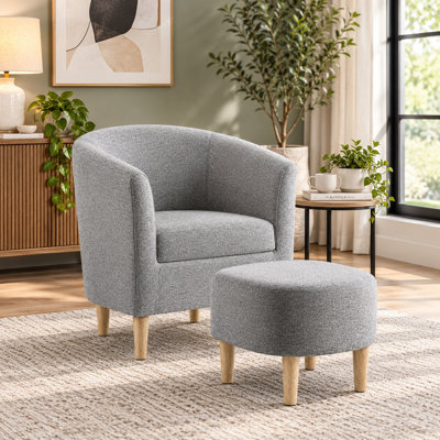 Upholstered 27" Wide Barrel Chair with Ottoman