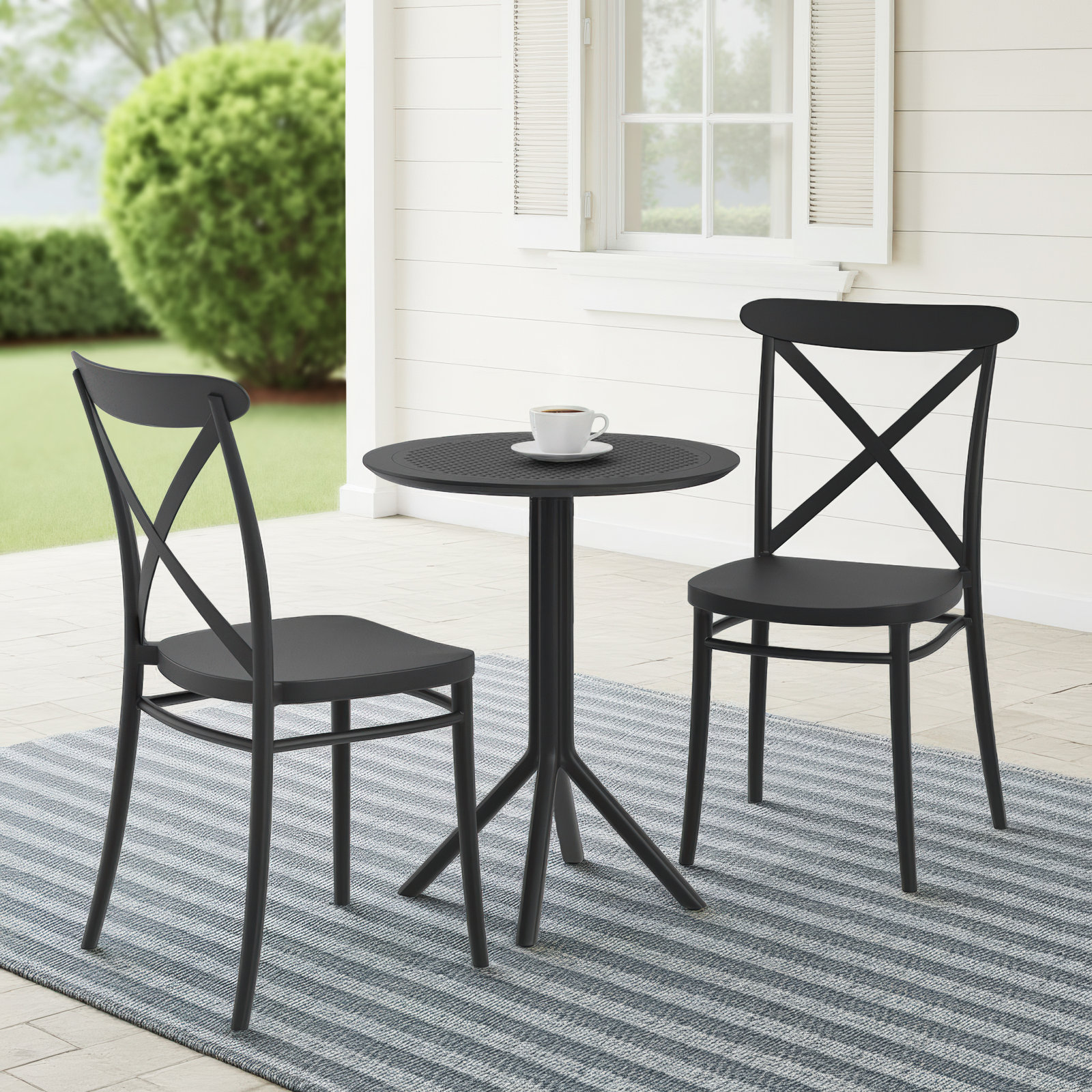 Farrah 24'' Round 2-Person Bistro Set, Black