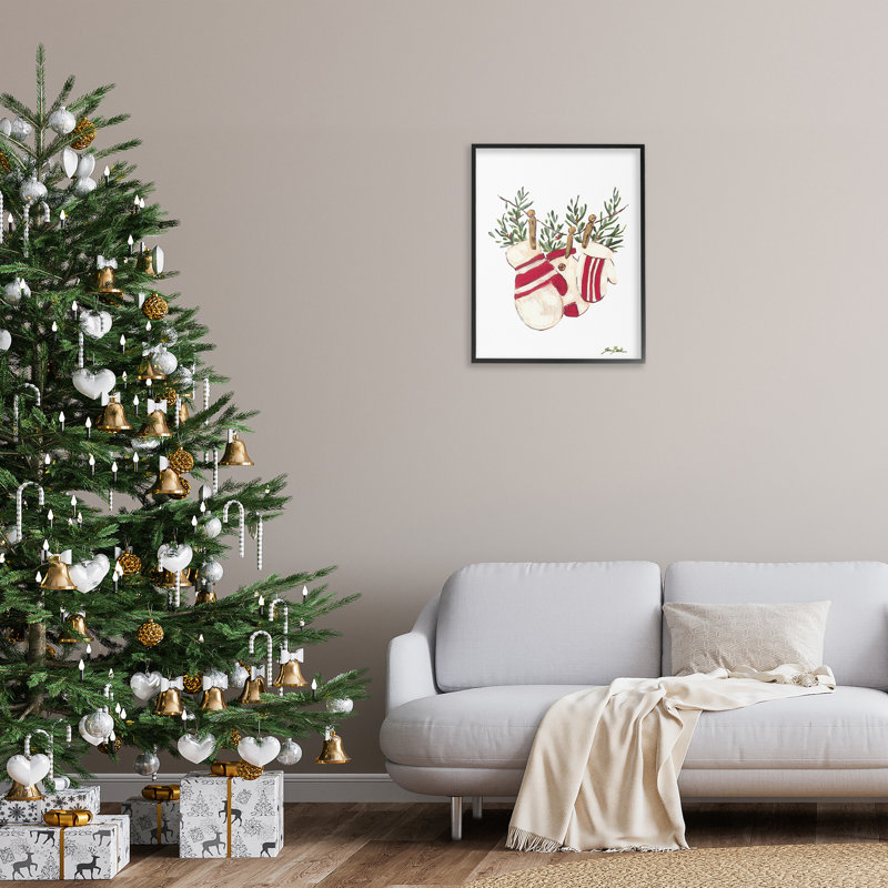 «Winter Mittens on corde à linge», estampe numérique par Sara Baker, Giclée encadrée noir minuit, H 30 po x l 24 po