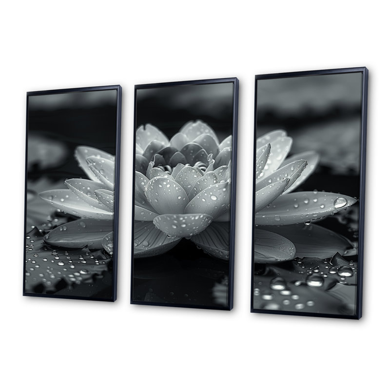 Lotus gris photo élégante silhouette II - ensemble de décoration murale lotus, H 28 po x l 36 po x P 1 po