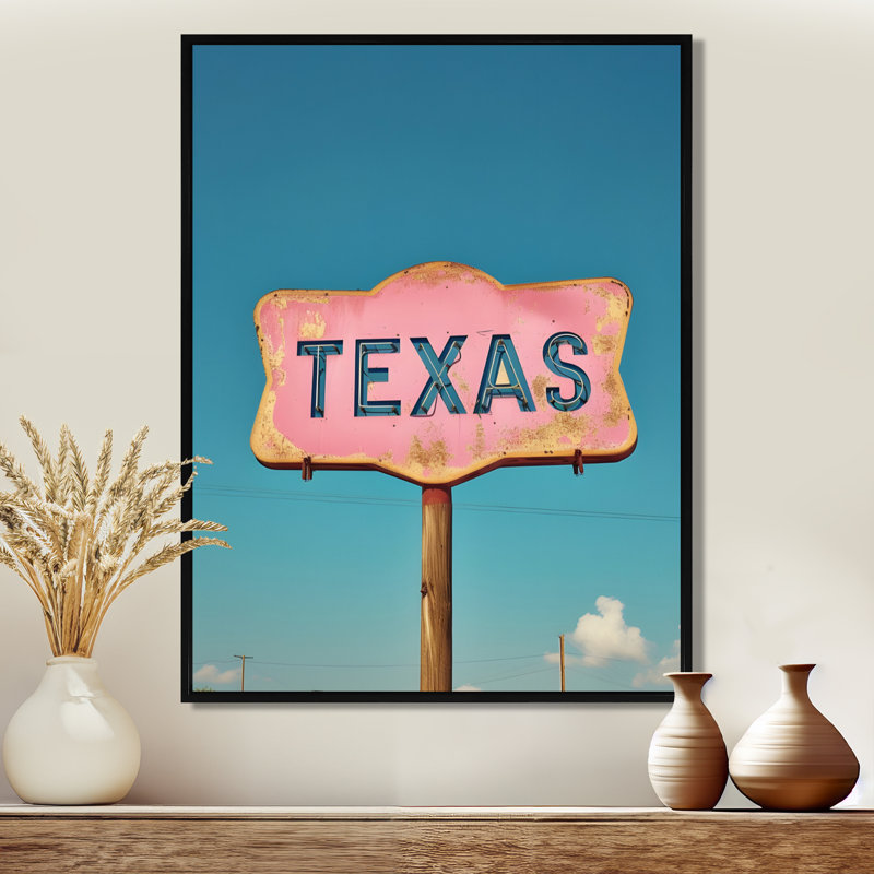Panneau de signalisation Texas - décoration murale Texas, Toile avec cadre flottant noir, H 20 po x l 12 po x P 1 po