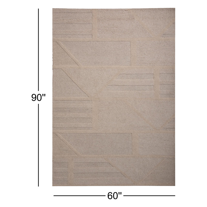 Tapis 100% laine touffeté à la main, Rectangle 5 pi x 7 pi 6 po