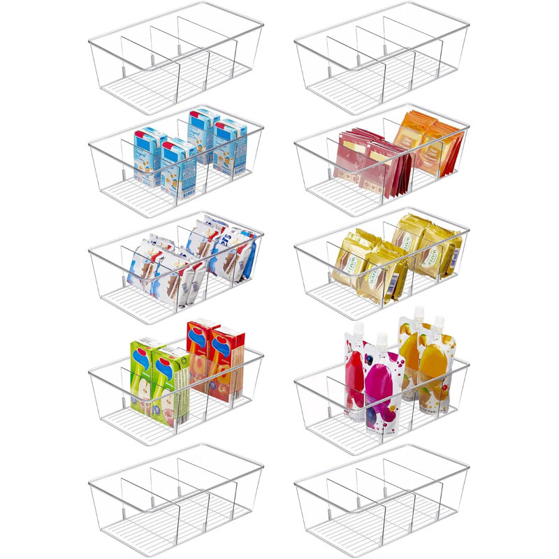 10 Pack Clear Pantry Organizer Bins With 4 Compartments