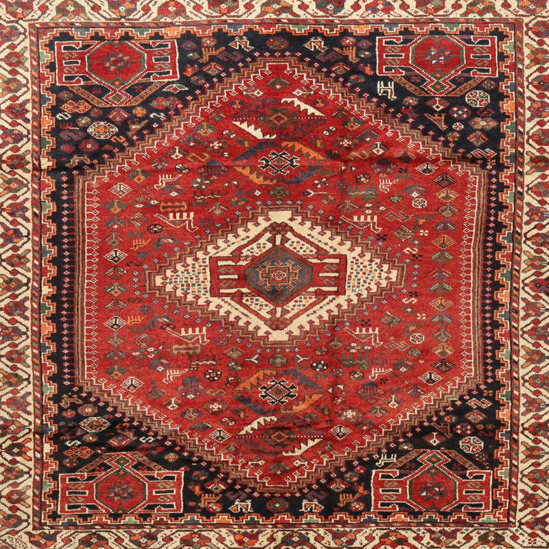 Tapis traditionnel rouge / noir, Carré 3 pi
