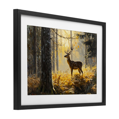 Spotted Stag in Autumn Wilderness Framed Print Under Glass, design by Franklyn Gregory