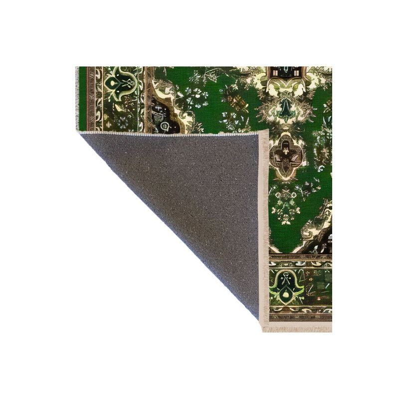 Tapis décoratif rétro vert à motif traditionnel, Tapis de couloir 3 pi 3 po x 9 pi 10 po