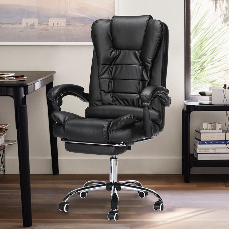 Elianagrace Reclining Office Chair with Massage, Heating, Ergonomic Office Chair with Foot Rest Inbox Zero Upholstery Color: Black
