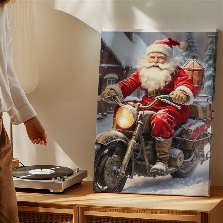 Toile «Jolly figure in a red red Santa», art mural complet avec une barbe blanche moelleuse et un chapeau assorti