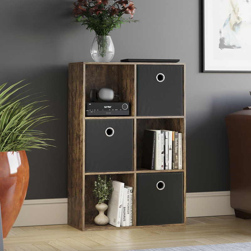 Clemow 96.5cm H x 64.5cm W Bookcase, Dark Wood/Grey