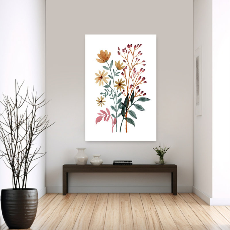 Aquarelle, fleurs d'automne, fleurs d'automne rustiques délicates, H 60 po x l 40 po