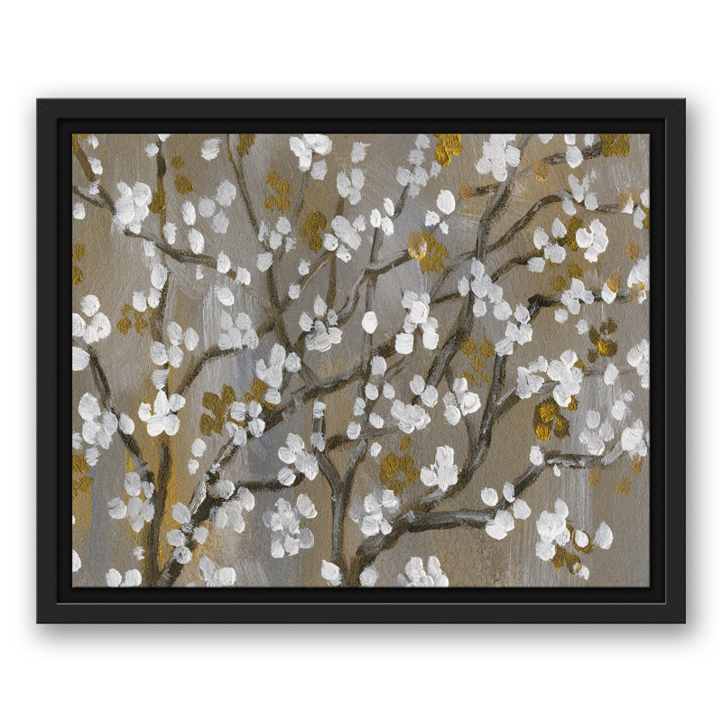 Fleurs de cerisier blanches sur toile, H 12,75 po x l 15,75 po x P 1,75 po, Cadre flottant noir