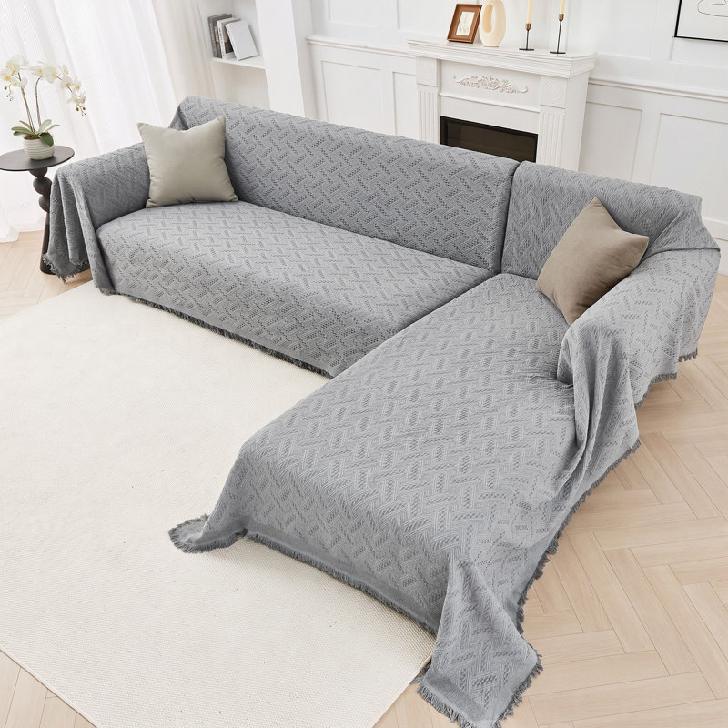 Housse pour canapé en L Housse de canapé modulaire souple Housse de protection pour meubles lavable, Ivory