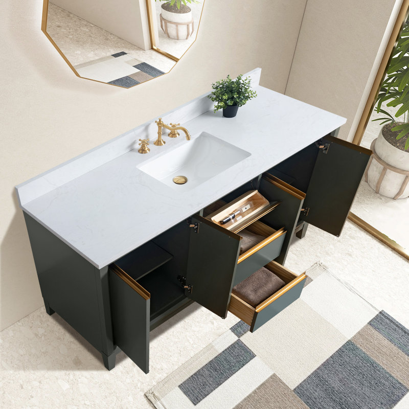 Meuble-lavabo double 60 po avec comptoir, Vert rétro, Simple , 60"