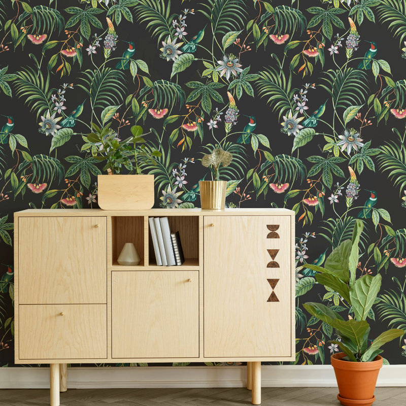 Superfresco Easy Adilah Tropical Floral Wallpaper, Black/Green