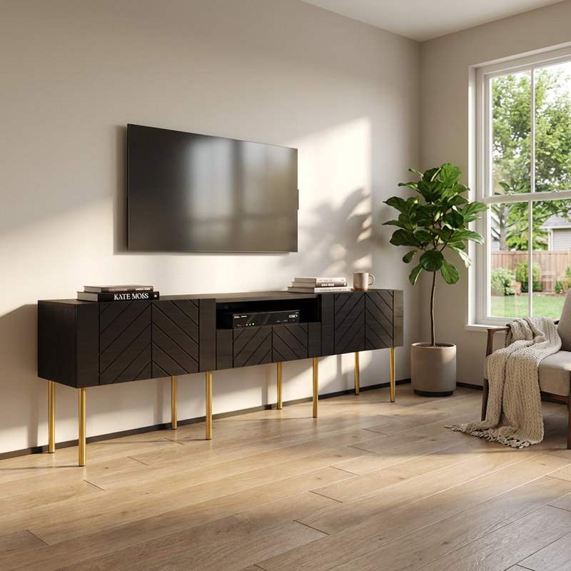 Kenshin 70.9" Modern TV Stand with High Gloss Finish, Black
