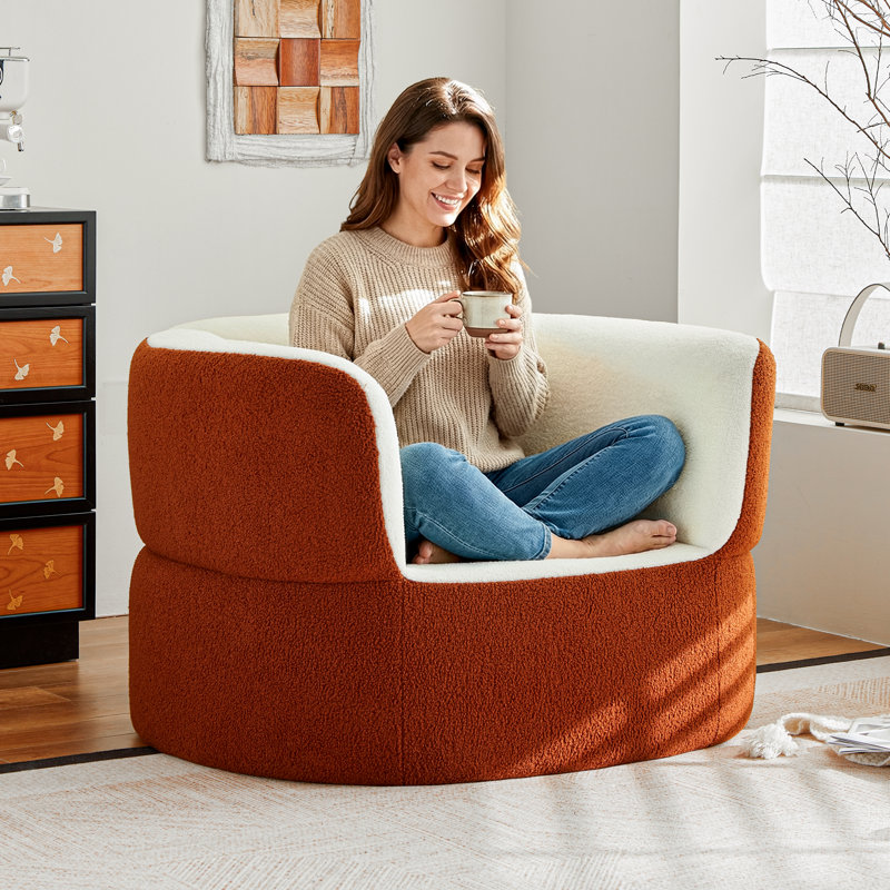 39.4" Orange Boneless Single Sofa Chair With High Backrest No Assembly Required, Comfy Bean Bag Floor Chaise Lounger For Balcony Living Room Bedroom, Faux Shearling Deep Seat Lounge Couch For Reading Gaming Napping