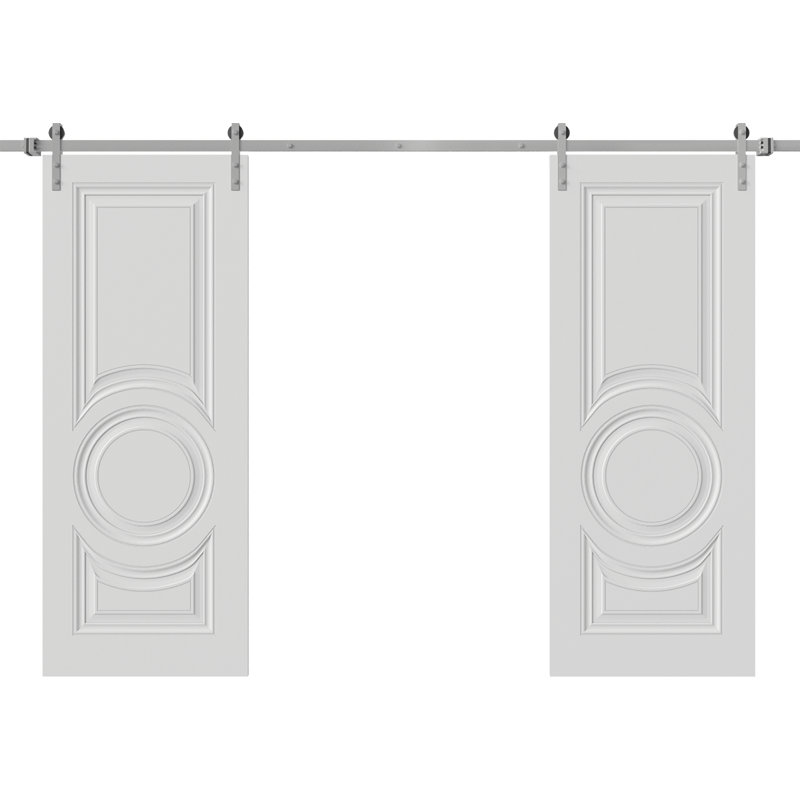 Double pouces de porte de grange | Essentiel 1801 blanc | Ensemble de rail 14 pi argenté | Portes intérieures solides