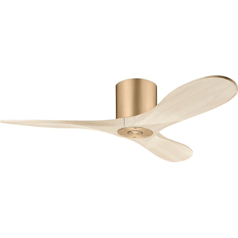 Maverick Smart Hugger Ceiling Fan, 44" Wide, Washed White Oak, Burnished Brass
