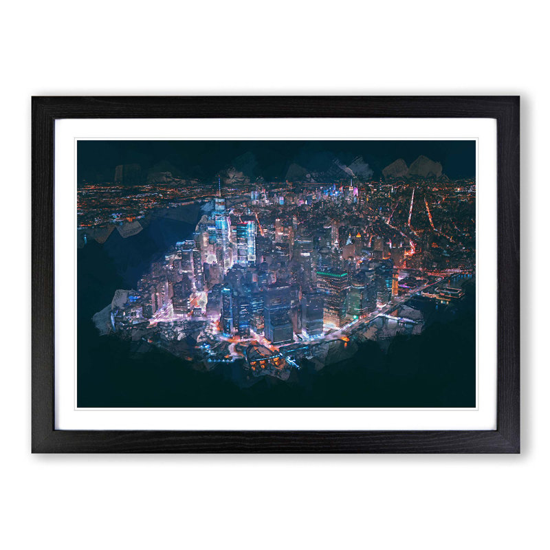 The Lights of New York City in Abstract - Picture Frame Graphic Art Print on MDF, 27cm H x 36cm W x 2cm D, Black Framed