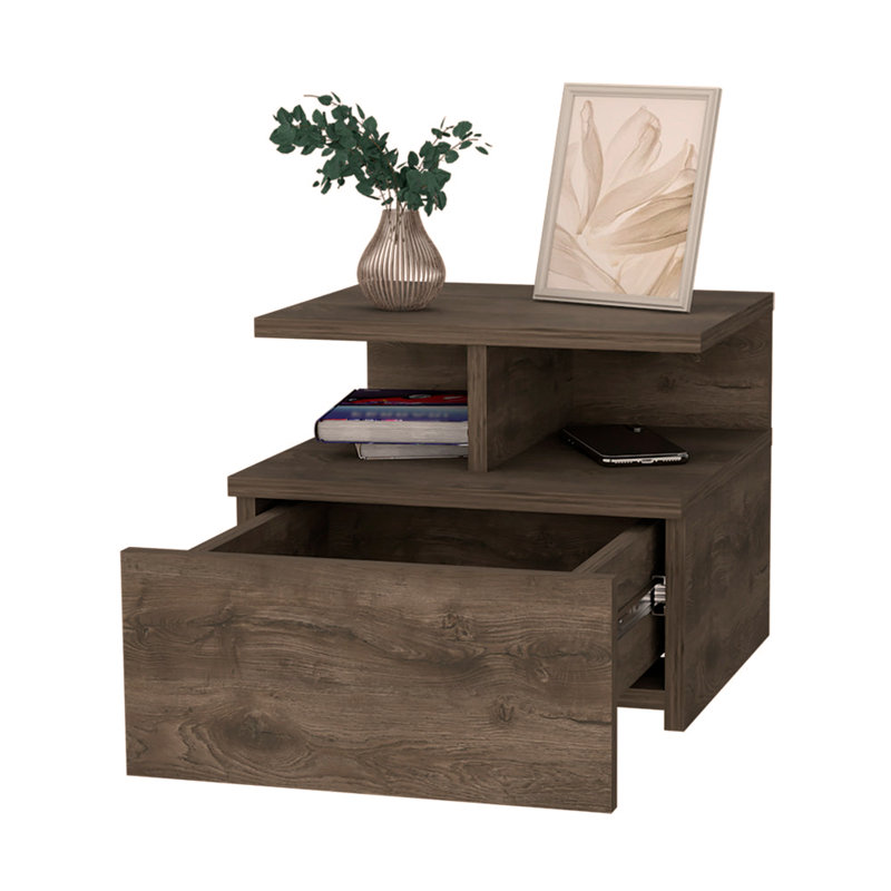 Macadamia 2-Tier Shelf Floating Nightstand, Walnut