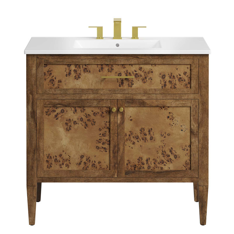 Modway Elysian 36'' Free Standing Single Bathroom Vanity with Manufactured Wood Top, White, Brown