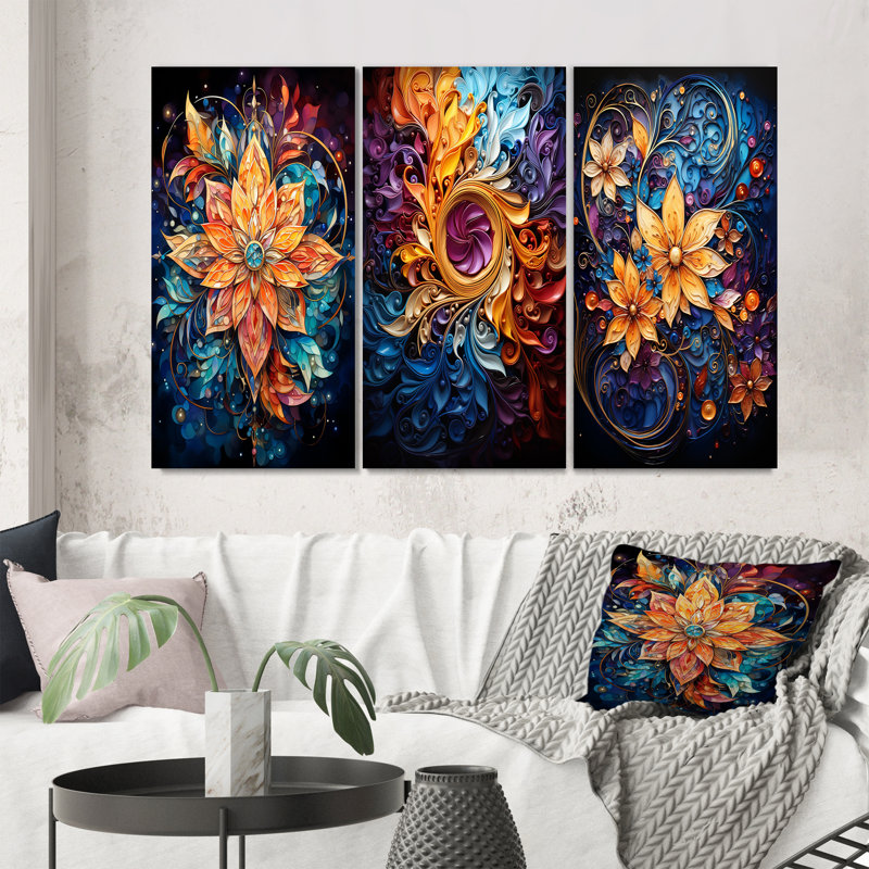 «Spiral Kaleidoscope», 3 pièces sur toile, Toile tendue, H 20 po x l 36 po
