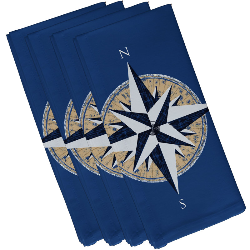Ensemble de serviettes 4 pièces à motif de compas Hancock, bleu