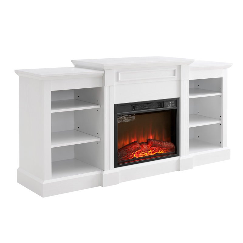 Media Console Table with Large Storage Cabinet, with 23" Fireplace Insert, for TV Up to 70'', Modern TV Media Entertaionment Stand, White, 65.75"W*17"D*32.48"H