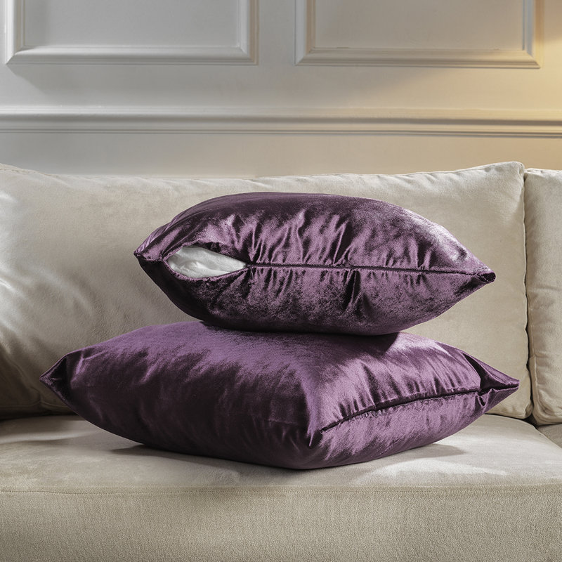 Shiny Velvet Pillow Cover, Aubergine, H 12 po x l 20 po, Forme rectangulaire