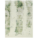 Hand Knotted Abstract Area Rug in Ivory/Green