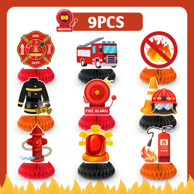 Firetruck Honeycomb Centerpieces, 9 Pcs Fireman Honeycomb Centerpiece