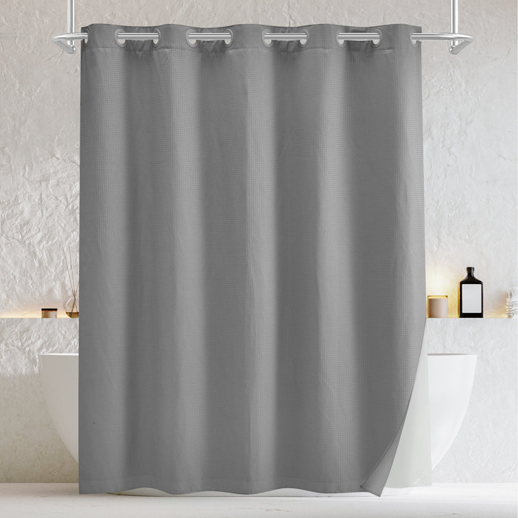 Rakiem No Hook Required Waffle Weave Shower Curtain with Snap in Liner